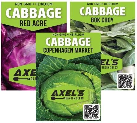 Cabbage Seeds for Planting - Plant & Grow Heirloom Cabbage Varieties Home Outdoor Garden – Easy Grow Planting Packet Instructions Included, Great Gardening Gift – 3 Packets of Each Variety