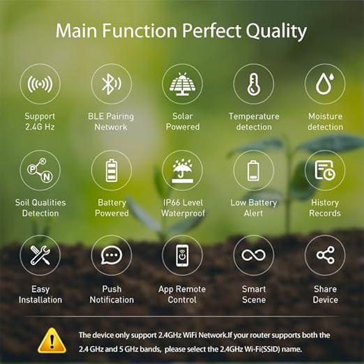 Smart Soil Meter 3-in-1, Soil Test Kit for Moisture, Light, Temperature & Fertility, Digital Sensor APP, Water Alarm for Garden, Farm, Lawn, Indoor