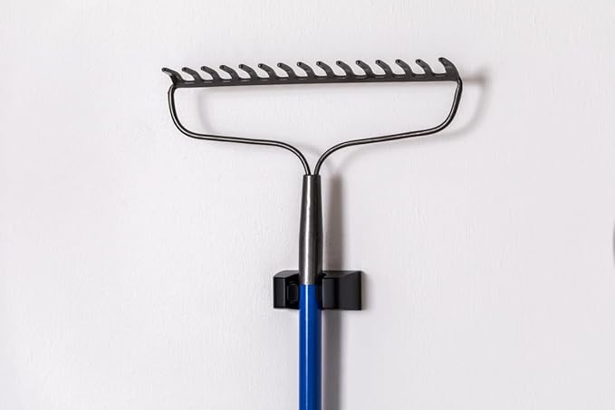 Duck EasyMounts Mop and Broom Holder - Heavy Duty Wall Mount Rack for Home Organization and Storage - No Tool Install - Holds Up to 15 lbs - Black, Pack of 1 Hook & All Hanging Hardware