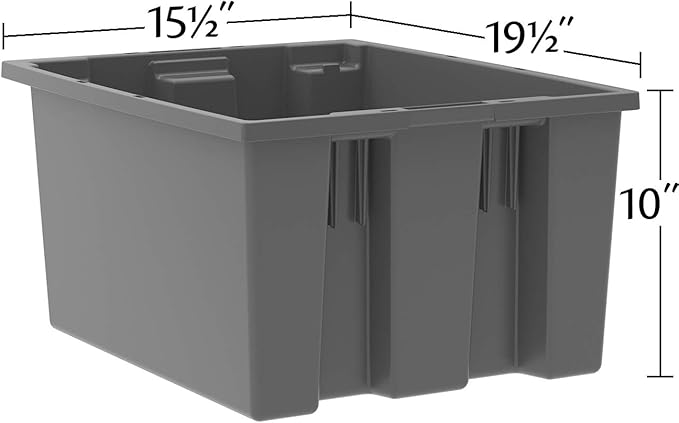 Akro-Mils 35190 Nest and Stack Plastic Storage Container and Distribution Tote, (19-1/2-Inch L x 15-1/2-Inch W x 10-Inch H), Gray, (6-Pack)