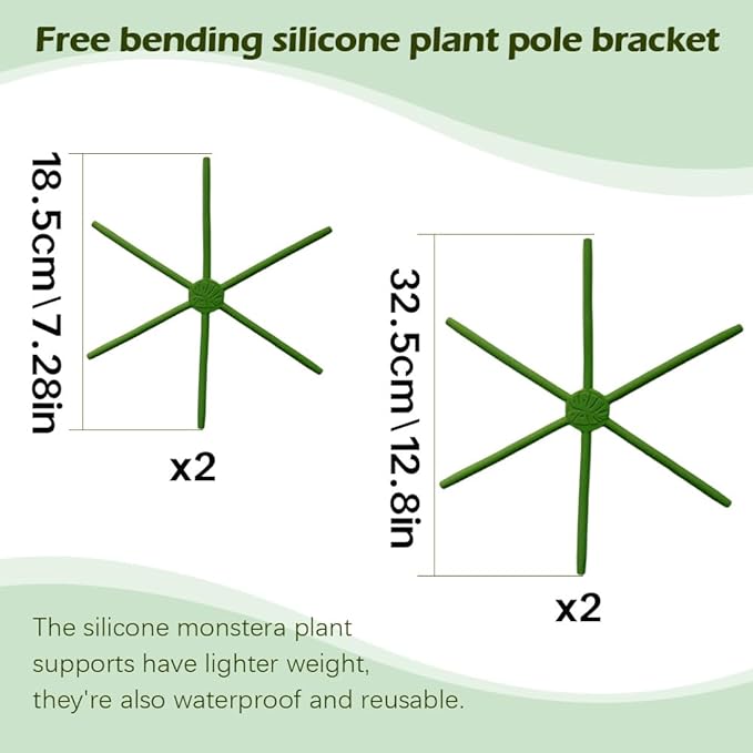 4 Pcs Free-Form Bending Silicone Plant Stem Support, 2 Sizes Flexible Hook Monstera Stem Supports, Reusable Silicone Plant Climbing Stakes Indoor Outdoor
