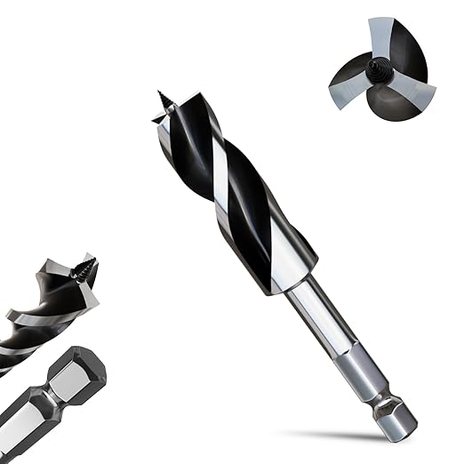 1"×6" Professional Auger Drill Bit for Wood with Quick Change 1/2" Hex Shank- 3-Cutter Design with Dual-Flute for Fast Chip Removal, Fits Hardwood, Softwood, PVC, Drywall & Tree Stumps