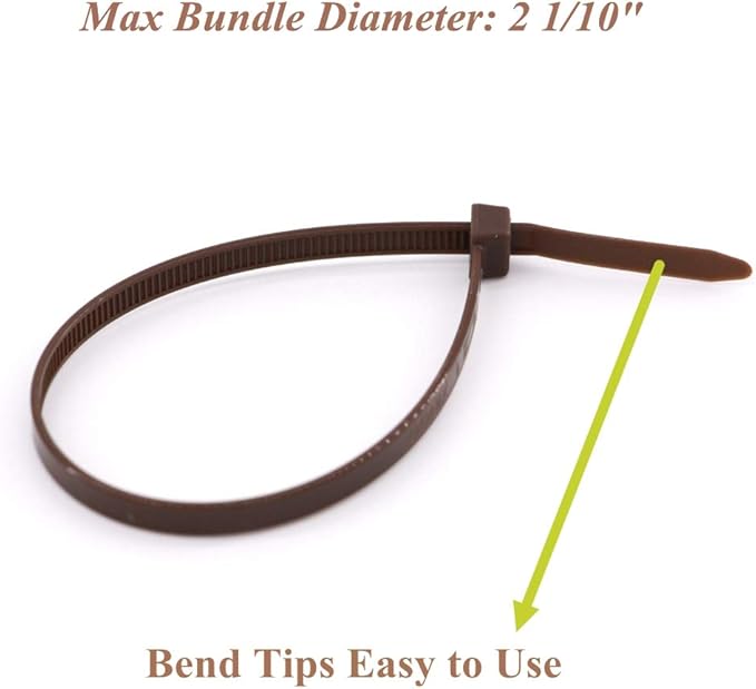 150 Pack Dark Brown Zip Ties 8 Inch, Heavy Duty 50 LBS Fence Cable Ties Color Matches Well with Bark Tree Branches, Gardening Plant Support Ties Outdoor Use