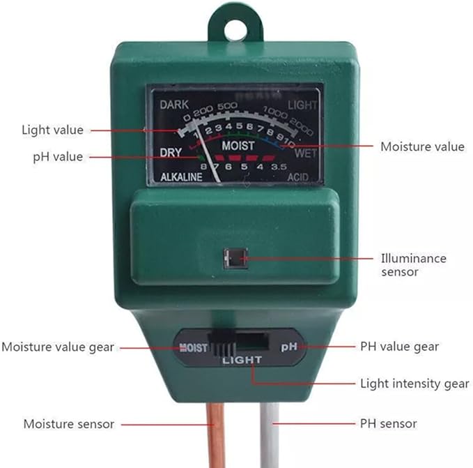 3 in 1 Soil Moisture Meter PH Tester Light Water Monitor Plant Garden Hygromete