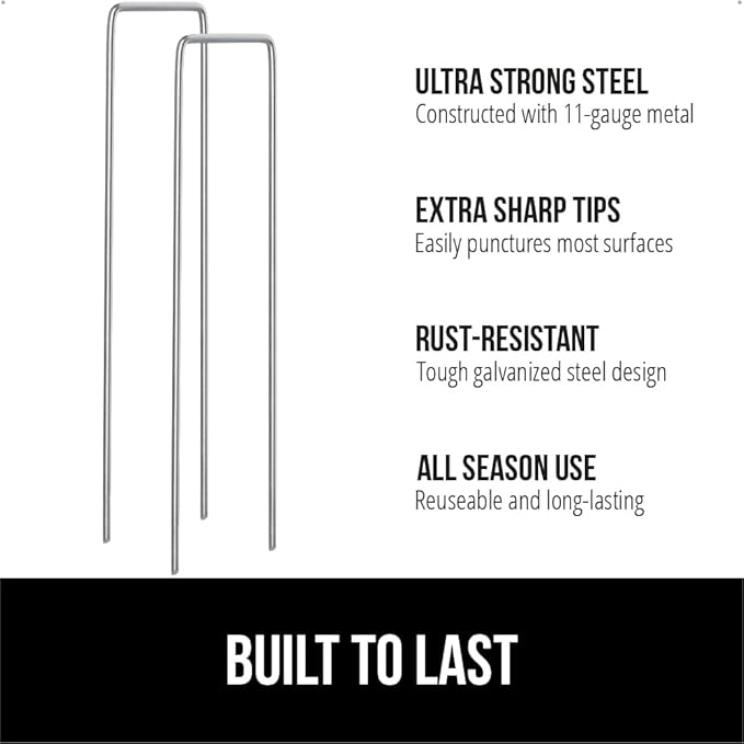 GORILLA GRIP 100 Pack Strong Galvanized Steel Landscape Staples, Rust-Resistant Sharp Tips, Plant and Garden Stakes, Adjustable Ground Yard Anchors, Outdoor Metal Landscaping Pins for Lawn, 6 Inch