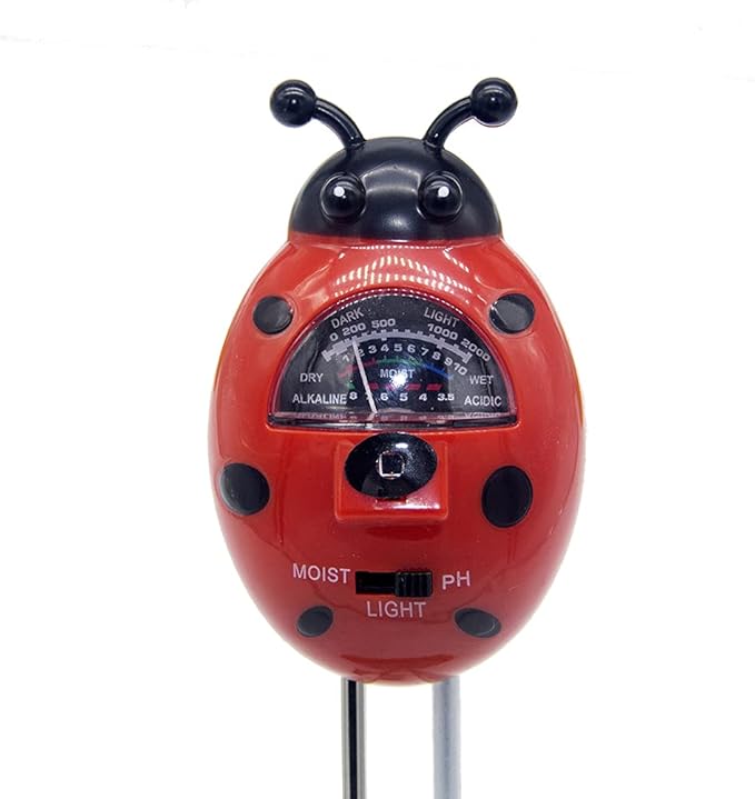 3-in-1 Soil Tester, Red Ladybug Shape Soil pH Meter 3-in-1 Moisture Light Soil Tester PH Hygrometer Garden Plant Stake Gardening Tool for Garden Farm Lawn Indoor Outdoor