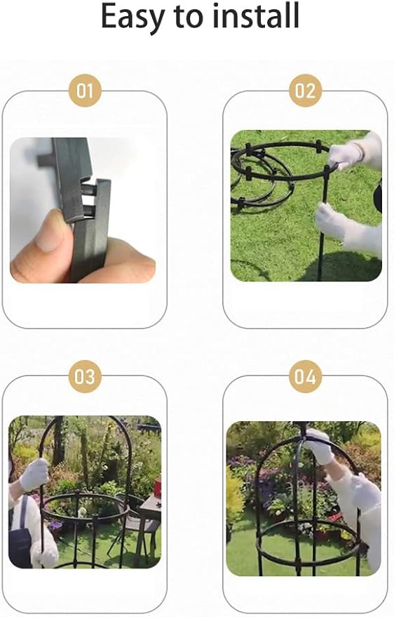 Garden Trellis for Climbing Plants, Plant Support Cage, Tower Obelisk, Black, Round