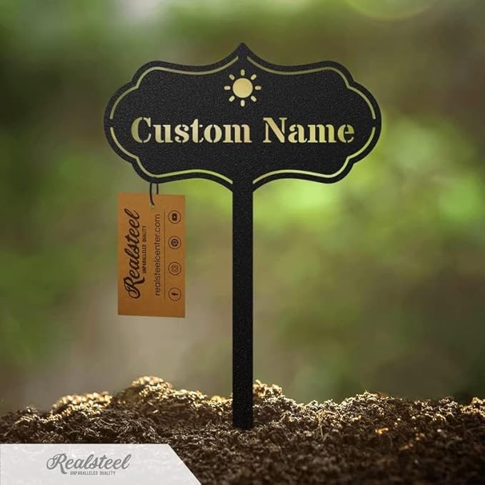 RealSteel Custom Seed & Plant Markers – Metal Garden Stakes for Herbs, Fruits & Vegetables | Elegant Steel Plant Labels for Pots, Raised Beds & Outdoor Gardens | Farmhouse & Greenhouse | Sprout Icon