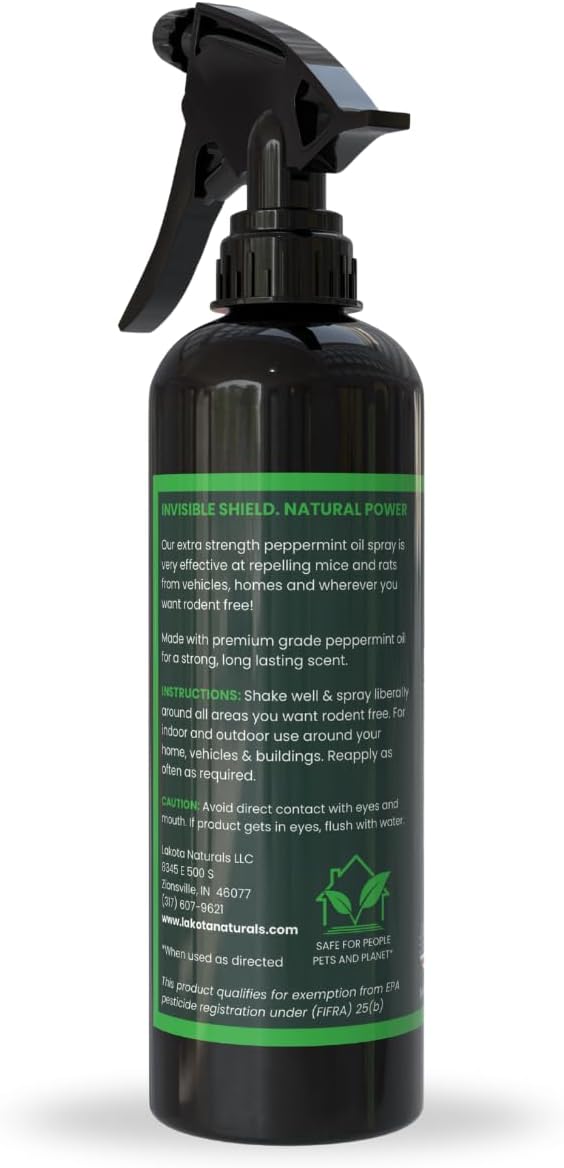 32oz Industrial Strength 5% Peppermint Oil Rodent Repellent Spray for Mice & Rats. Stop Rats and mice from Chewing on car Engine Wires, Tractors, Equipment. Indoor and Outdoor use.