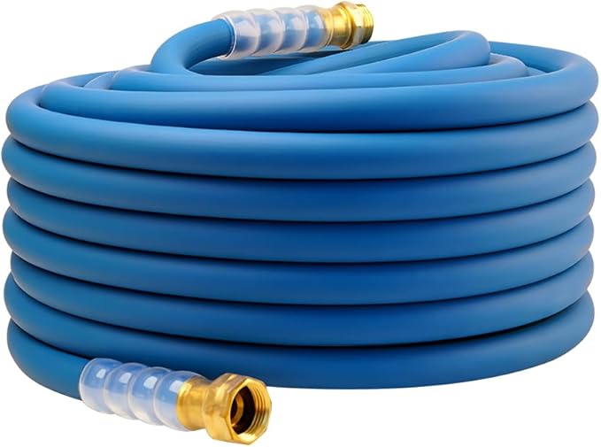 Heavy Duty Premium Garden Hose 90ft x 5/8", 300PSI Working, 1000PSI Burst, Hybrid Rubber Water Hose with Transparent Swivel Handle - Hot/Cold Water - Five Layered Braiding with Brass fittings (Blue)