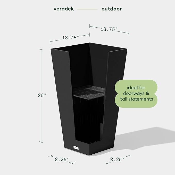 Veradek V-Resin Indoor/Outdoor Taper Planter (26 inch, Black)