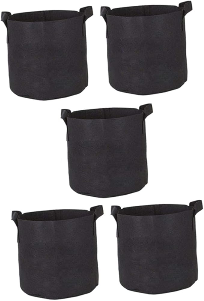 5pcs Non-Woven Plant Growing Bags with Handles, Breathable Flower Nursery Pots for Gardening and Seedling Cultivation, Thickened Black Fabric Grow Bags 25x20cm