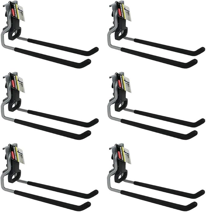 Rubbermaid Fast Track Wall Mounted Garage Storage Utility Multi Hook For Tools, Rope, and More, Supports Up to 50 Pounds Each (6 Pack)