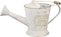 Vintage Metal Watering Can with Wooden Handle, Watering Can for Indoor/Outdoor Plants, Shabby Chic Decor for Home Balcony Courtyard Garden White