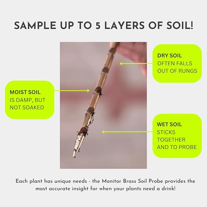 Monitor Brass Soil Probe, Soil Sampler and Plant Moisture Meter, No Batteries Required, Root Aerator and Plant Water Monitor
