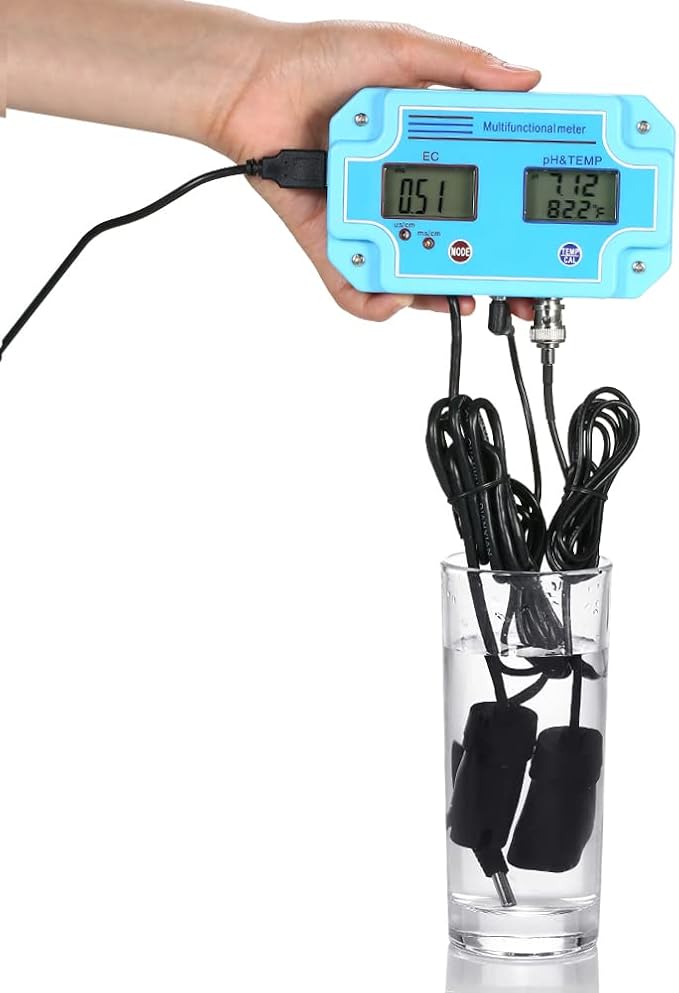 Professional 3 in 1 pH/EC/Temp Meter Water Detector Multi-Parameter Digital LCD Tri-Meter Multi-Function Water Quality Monitor Multiparameter Water Quality Tester