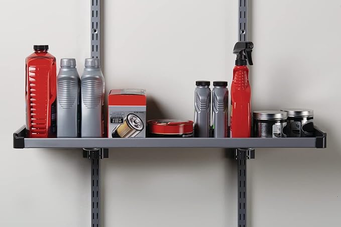 Rubbermaid FastTrack Rail Large Shelf Organization System, Holds up to 50 Pounds, Ideal for Cleaning Products/Garden Supplies/Laundry Products
