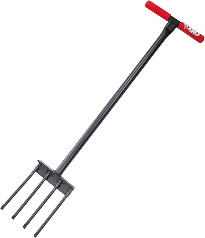 BULLY TOOLS All Steel Spading Fork – Heavy Duty Garden Fork with T-Style Handle for Digging, Turning Soil, Harvesting Crops, Aerating Compost, Landscaping & Yard Work, 100% Made in The USA - 44-Inch