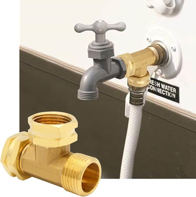 2PCS Brass 3/4 Inch GHT Swivel Tee Pipe Fitting 3/4" GHT Female x Female x Male for Garden Hose Threaded Tube Pipe Fittings