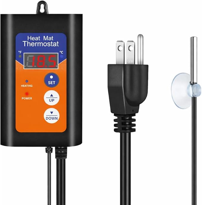 Heat Mat Thermostat | Digital Thermostat Controller for Seed Germination, Reptiles, Brewing, Incubation and Greenhouse Heating, 40–108°F, 8.3A 1000W