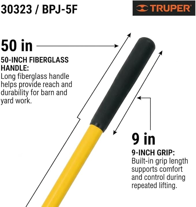 Truper TruPro Garden Manure Fork, 5 Tines, 50-Inch Fiberglass Handle with 9-Inch Grip, 9-Inch Tine Width - Pitchfork for Compost - Broadfork for Gardening (Model 30323)