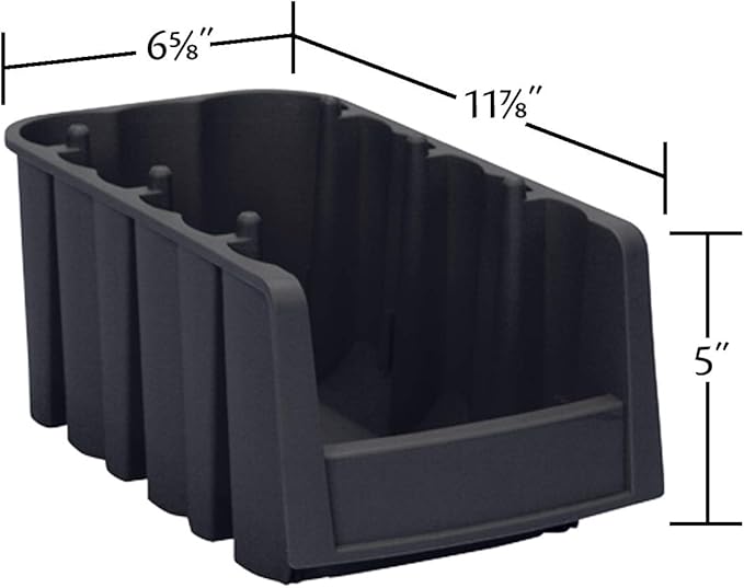Akro-Mils 30716 Economy Stacking Shelf Plastic Storage Bins, (12-Inch x 6-5/8-Inch x 5-Inch), Black (10-Pack)