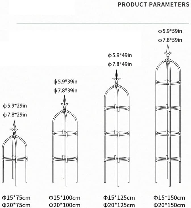 Garden Trellis for Climbing Plants, Plant Support Cage, Tower Obelisk, Black, Round