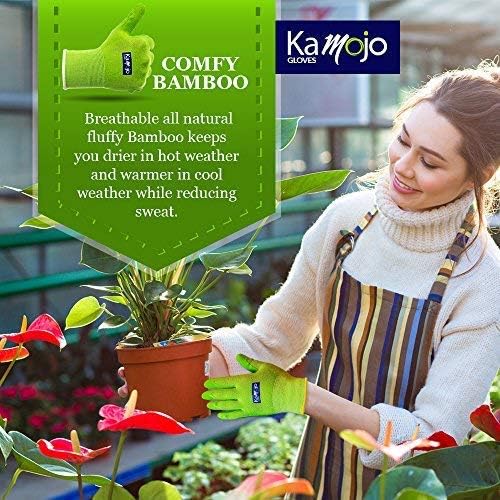 Bamboo Gardening Gloves Women Men - Puncture Resistant Gloves 95% Rayon Derived from Bamboo & 5% Spandex