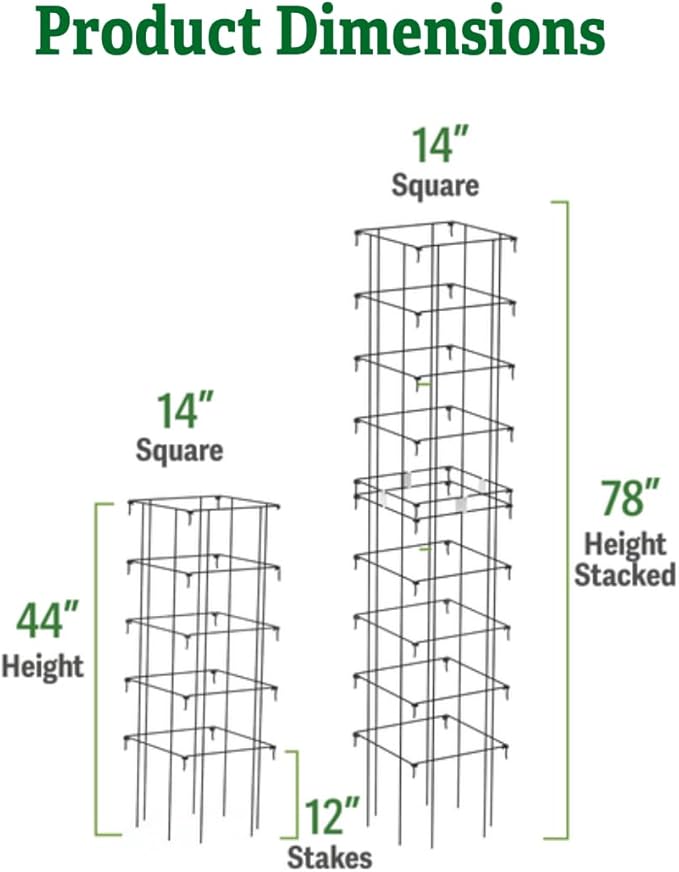 Gardener's Supply Company Super-Duty Tomato Cages | Stackable Plant Support for Indeterminate Tomatoes | Black - Set of 4