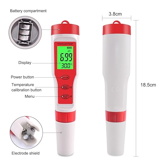 4 in 1 PH Meter Gomass 0.01 High Accuracy ph Tester Digital for Water TDS/EC/Temp/PH Pen