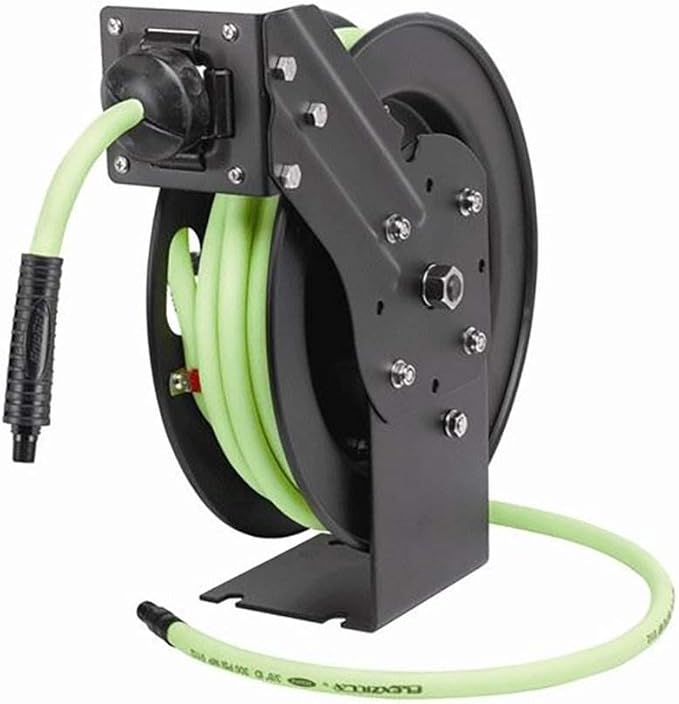 Flexzilla Open Face Retractable Air Hose Reel, 3/8 in. x 25 ft., Heavy Duty, Lightweight, Hybrid, ZillaGreen - L8603FZ