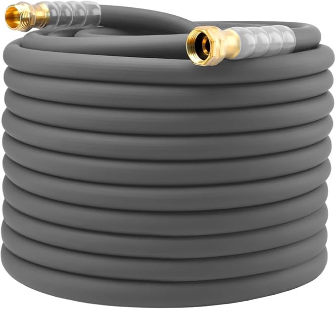 Heavy Duty Premium Garden Hose 150ft x 5/8", 300PSI Working, 1000PSI Burst, Hybrid Rubber Water Hose with Transparent Swivel Handle - Hot/Cold Water - Five Layered Braiding with Brass fittings (Grey)