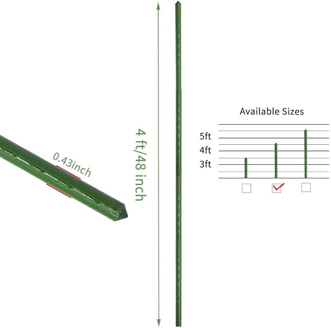G-LEAF Garden Stakes 4 ft Plastic Coated Steel Tube Sturdy Metal Plant Sticks for Tomato,Cucumber,Bean,Tree,Pack of 25
