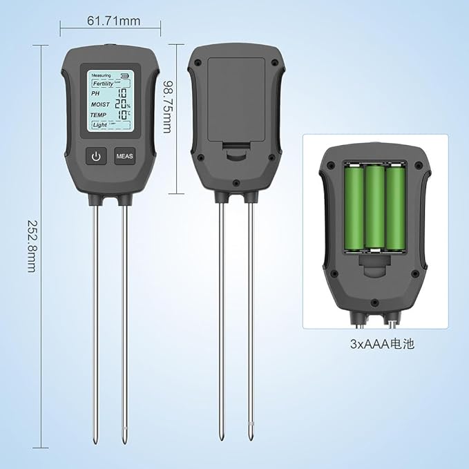 5 in 1 Soil Tester,Ph/Moisture/Temperature/Efficiency/Light Intensity Function,Dual Probe,Lcd Display,Digital Plant Soil Moisturemeter for Gardens,Farms,Outdoor Plants