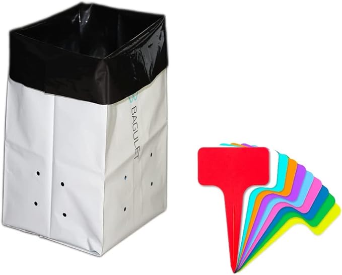 Plastic Grow Bags - 3 Gallon Bag - 50 Pack - UV Protected Plant Nursery in White and Black Poly - Great for Garden Growing Potato Seedling Mushrooms Vegetables - 10 Plastic Tags Included