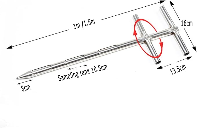 Soil Sampler Probe, T-Shape Handle Stainless Steel Soil Test Kits Soil Probes with 3slots and 90° Rotation Handle Pointed Design, for Solid Fertilizer, Plant Care Lawn Garden Farm