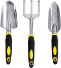 Garden Tool Set, 3 Pack Aluminum Heavy Duty, Hand Trowel, Transplant Trowel, Cultivator Hand Rake, Yellow, Manual, Soft Rubberized Non-Slip Ergonomic Handle