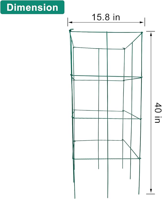 DoCred 4 Pack Tomato Cage, Folding Tomato Cage Heavy Duty Metal Square Tomato Cages Coated Steel Garden Plant Support Stake Tower for Climbing Vegetables, Plants, Flowers, Steel Green