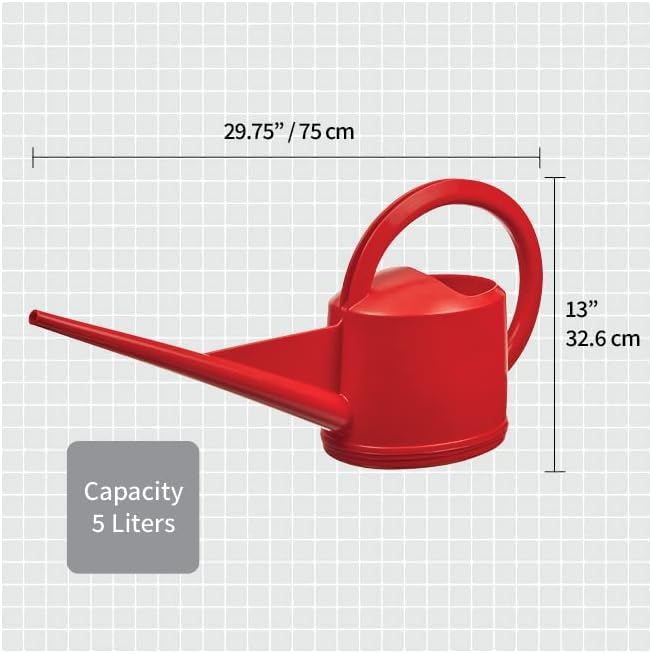 Consolidated Plastics Durable Swiss Watering Can with UV Protection, Ergonomic Handle for Indoor/Outdoor Gardening, Made in Switzerland (5 Liter, Red)