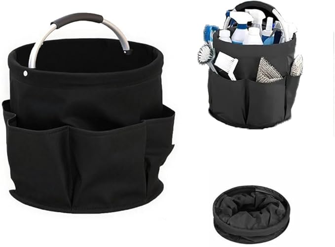 Gardening Tote Bag,Foldable Garden Tool Storage Bag Tool Organizer with 6 Exterior Pockets Wear-resistant & Reusable for Camping Picnicing Gardening Yard Lawn Work (Black)
