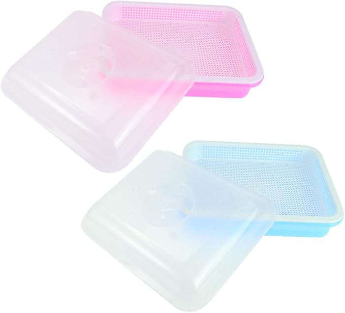 Vegetable Seedling Starter Trays with Lids, Cell Starter and Germination Trays Set for Indoor Gardening, Humidity Dome Covered Blue and Pink Nursery Pots for Plant Growth