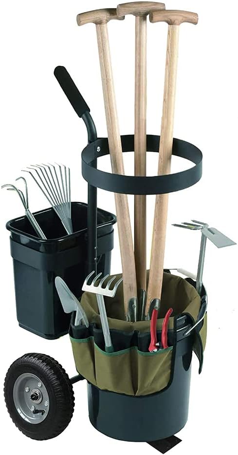 Yeeoy Rolling Garden Cart, Heavy Duty Lawn Yard Tool Cart, Mobile Gardening Cart Outdoor Beach Trolley Bucket Cart with 5 Gallon Bucket Oxford Bag for Tool Organizer