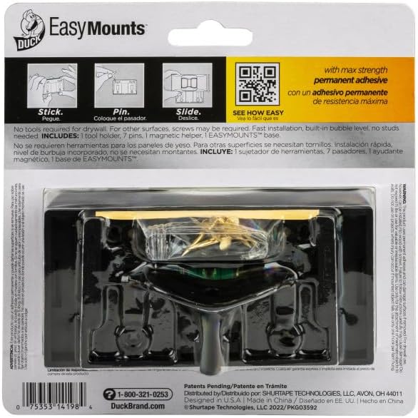 Duck Brand EasyMounts Garage Hooks Heavy Duty Hanging - 2 Hooks & 2 Tool Holders - Storage for Garden Tools, Cords & Equipment - Wall Mount Hanger Hooks - Up to 50 lbs, Black