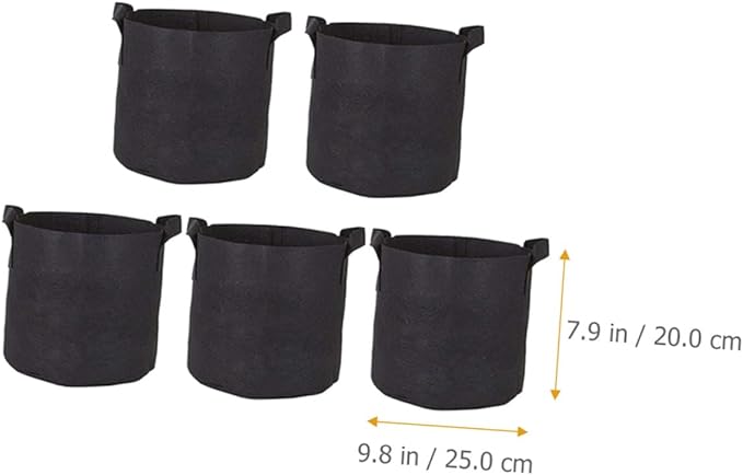 5pcs Non-Woven Plant Growing Bags with Handles, Breathable Flower Nursery Pots for Gardening and Seedling Cultivation, Thickened Black Fabric Grow Bags 25x20cm