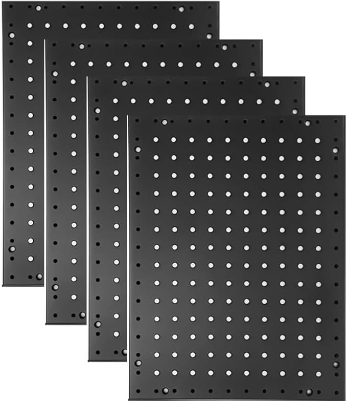 Heavy Duty Steel 4 Panel Metal Peg Board, Wall Pegs for Garage Organization, Garden Tools Storage (Black,32" X 24")