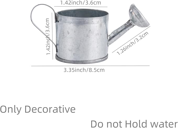 Mini Handmade Decorative Watering Can, Set of 6, Height 1.42 inch, Cute Metal Jug for Hand Crafts,Garden Theme Parties,Home Decor and Accessories of Refrigerator Magnets (Silver, Height 1.42 inch)