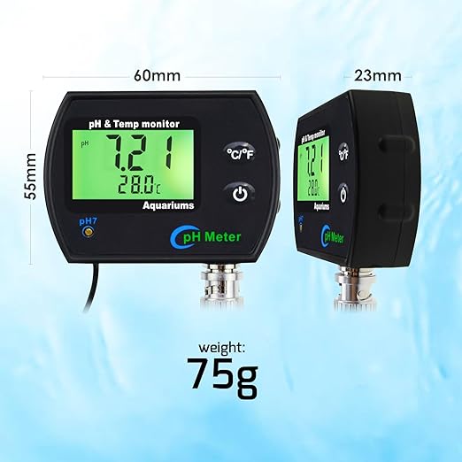 2 in 1 pH & Temperature Monitor, pH Meter with Backlight Function, Dual Display 0.00~14.00pH °C/ °F Water Quality Tester pH Monitor for Water, Fish Tank, Aquarium, Hydroponics, Pools