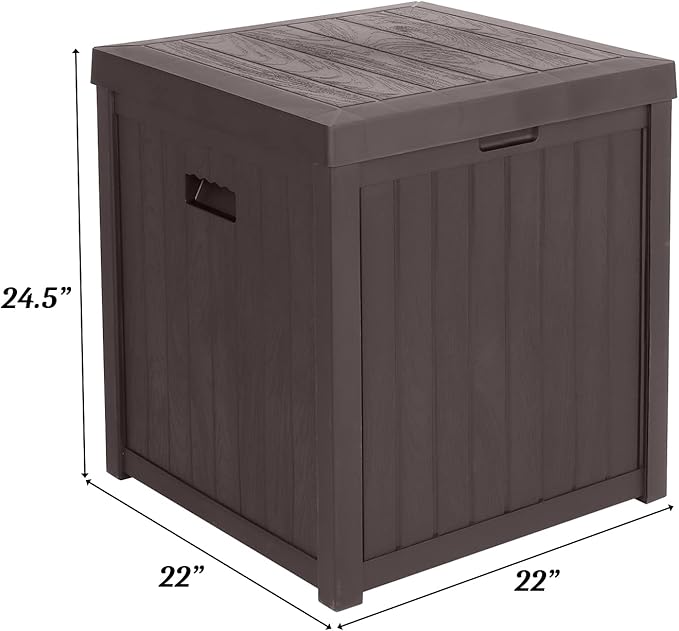 VINGLI 51 Gallon Medium Deck Box Organization, Resin Storage Box for Patio Furniture or Tools, Indoor & Outdoor Lockable Container Box for Garden, Pool, Yard, Porch and Balcony (brown)
