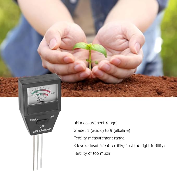 Soil PH Tester Soil Fertility Meter 2 in 1 Dual Function Soil Testing Kit for Home Garden Lawn Farm Indoor Outdoor Use ABS Material 6.5x3.2x18cm