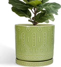 Eightpot Ceramic Planter - 12 Inch Pots for Plants Indoor Outdoor, Round Large Flower Pots with Drainage Hole and Saucer, Decorative Boho Planter, Home Office Decor, Plant Lover Gifts, Green